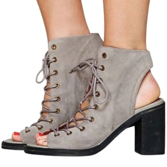Jeffrey Campbell For Free People Cors Lace Up Suede Booties Heels Shoes Size 8 - Picture 3 of 16